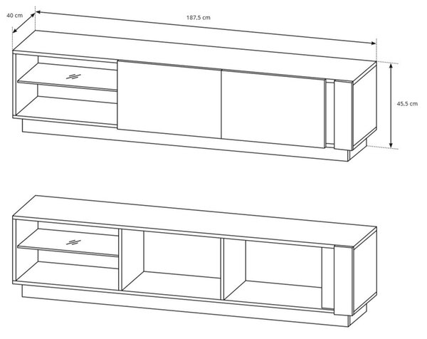 ARCO | TV stolek RTV 187 | 187,5 cm | PUSH OPEN | bílá mat/lesk/dub grandson