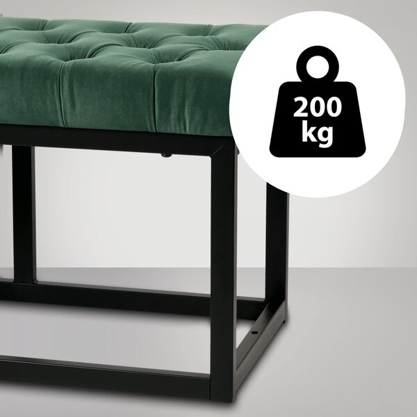 Lavice Polson - samet, černá 150 cm - Zelená