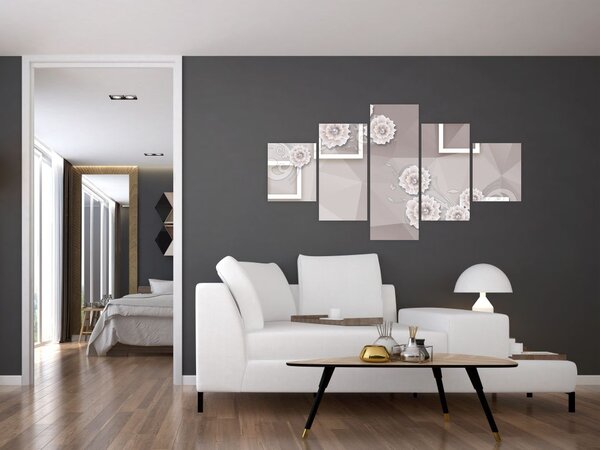 Obraz s béžovými květy (125x70 cm)