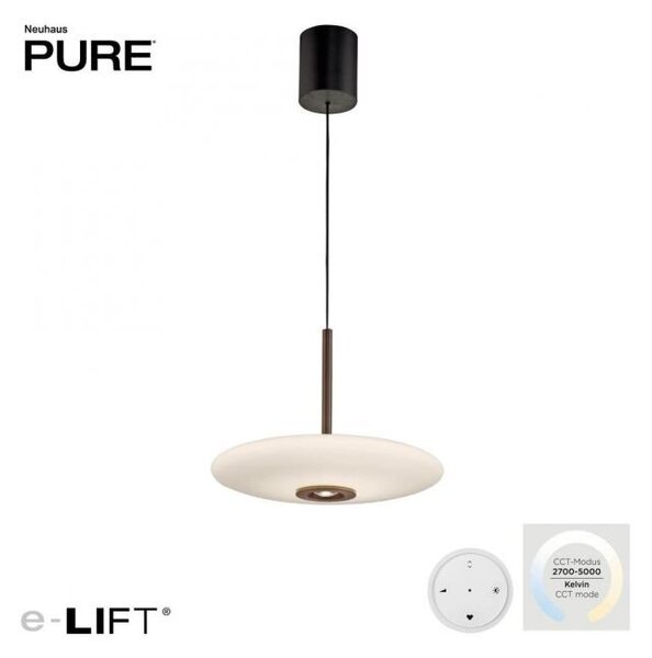 Paul Neuhaus Závěsné LED svítilo PURE E-Vitrum, 18W,š. 45 cm, CCT 2700-5700K Barva: Hnědá-opalová