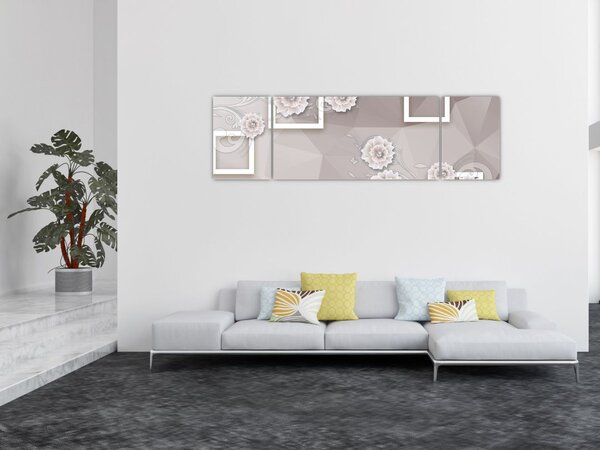 Obraz s béžovými květy (170x50 cm)