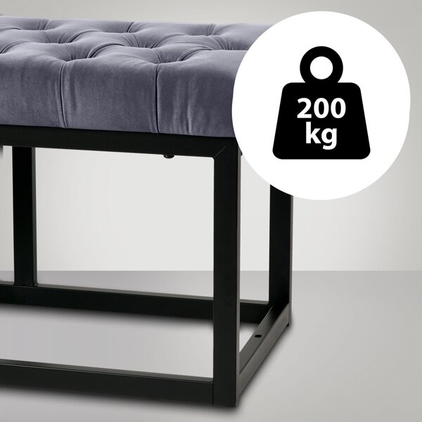 Lavice Polson - samet, černá 150 cm - Šedá