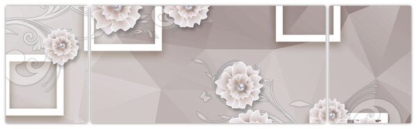 Obraz s béžovými květy (170x50 cm)