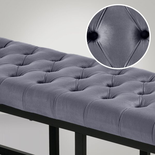 Lavice Polson - samet, černá 150 cm - Šedá