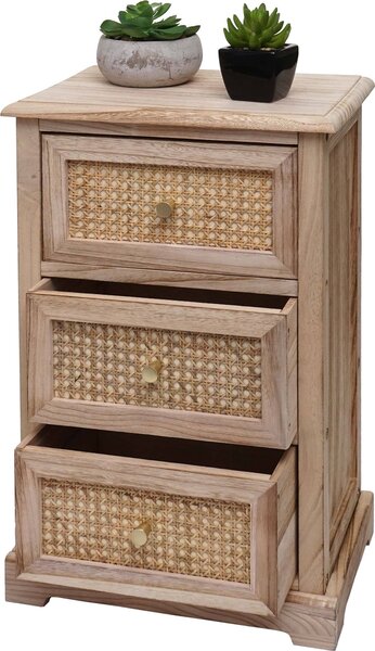 Komoda HWC-K87, zásuvková skíka, devný ratan 63x40x28cm pírodní barva