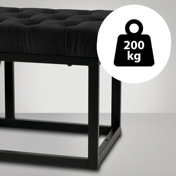 Lavice Polson - samet, černá 150 cm - Černá