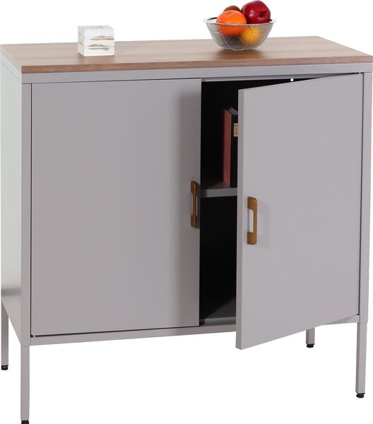 Komoda HWC-L84, píborník píborník, 2 dveře kov 90x90x40cm, potaený melaminem edá