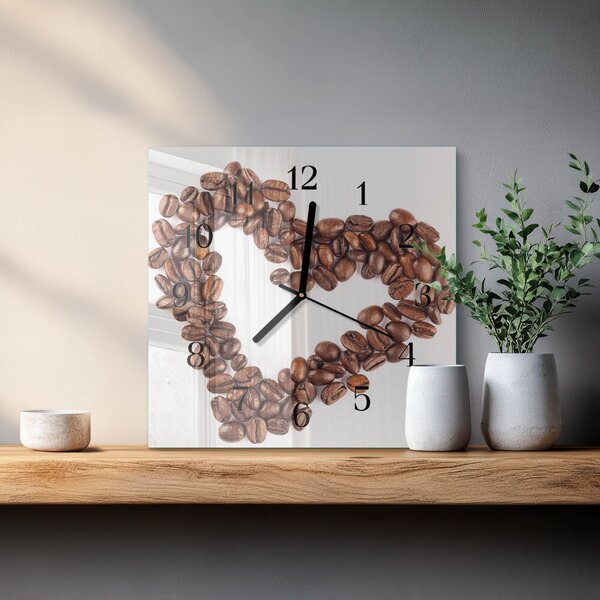 Skleněné hodiny na stěnu Kávová zrna zskc-30x30-00184331