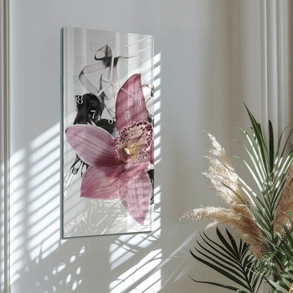 Skleněné hodiny vertikální Orchidej zsppb-30x60-00078800