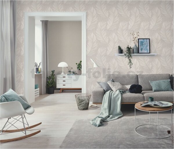 Vliesové tapety na zeď Aurora 10516-37, rozměr 10,05 m x 0,53 m, peříčka béžové na béžovém podkladu, Erismann