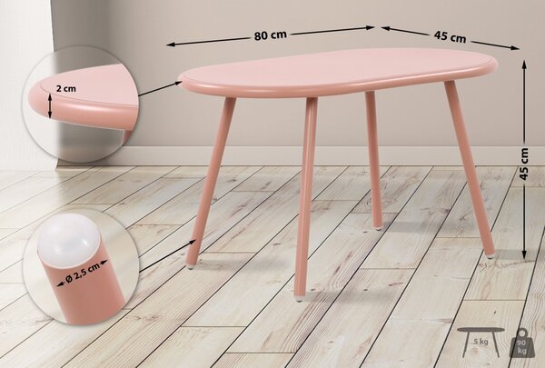 Konferenční stolek Velva - v45 x 80 x 45 cm - Růžová