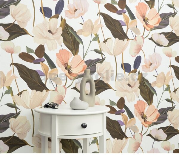 Vliesové tapety na zeď Secret Garden 10508-05, rozměr 10,05 m x 0,53 m, stylizované květy na bílém podkladu, Erismann