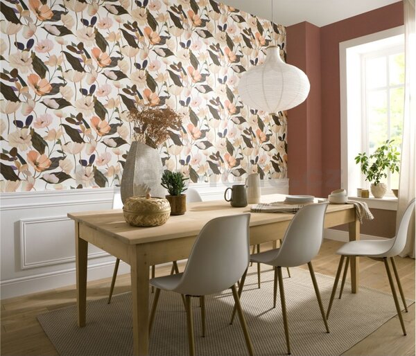 Vliesové tapety na zeď Secret Garden 10508-05, rozměr 10,05 m x 0,53 m, stylizované květy na bílém podkladu, Erismann