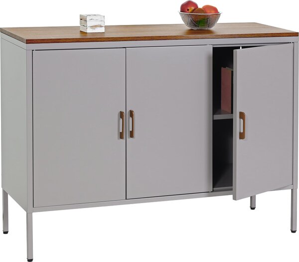 Komoda HWC-L84, píborník píborník, 3 dveře kov 90x120x40cm, potaený melaminem edá