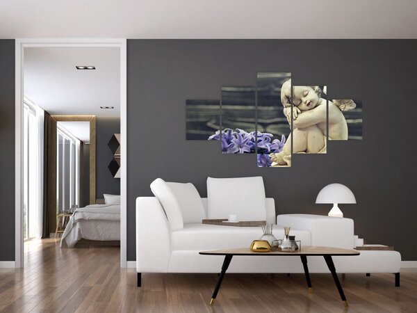 Obraz andílka s květinou (125x70 cm)