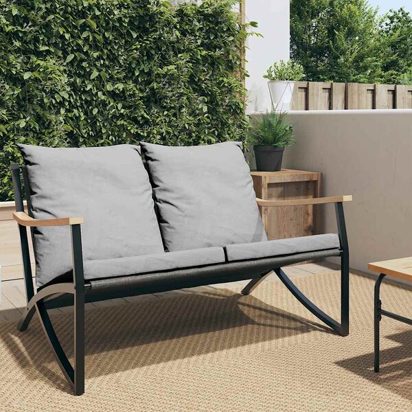 Zahradní lavice s poduškami 120 cm černá ocel