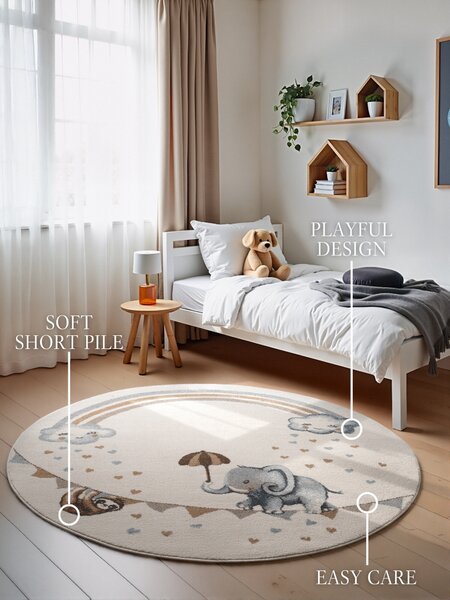 Villeroy & Boch, Dětský kusový koberec Villeroy & Boch Boho Kids 106304 Cream Multicolor kruh, 160x160 (průměr) kruh, bílá, vícebarevná, dětský pokoj