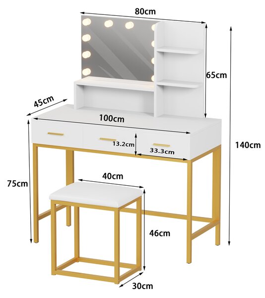 Toaletní stolek ELARA s LED osvětlením bílý
