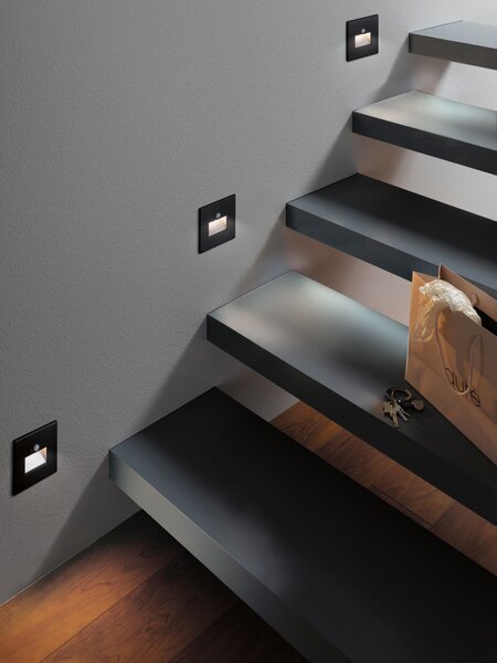 P 93135 LED vestavné svítidlo do zdi Edge Quadro hranaté se senzorem 8x8cm 1,2W 230V 2700K černá mat - PAULMANN