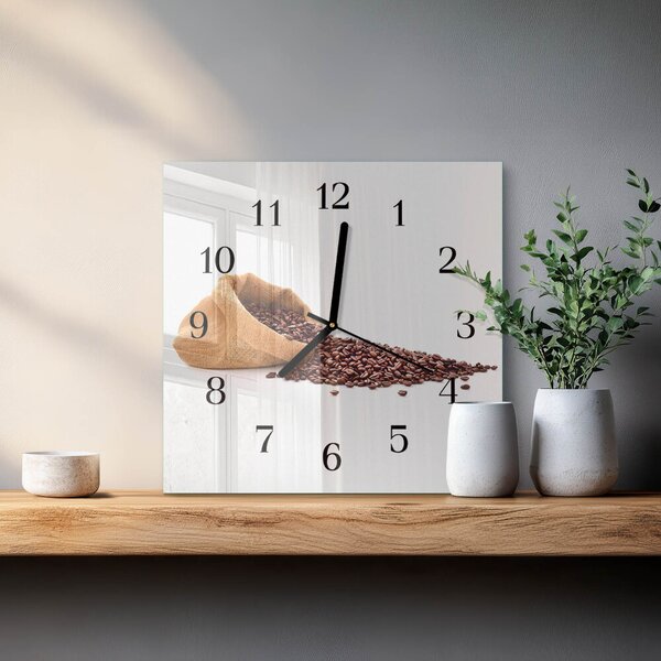 Skleněné hodiny na stěnu Kávová zrna zskc-30x30-00180523