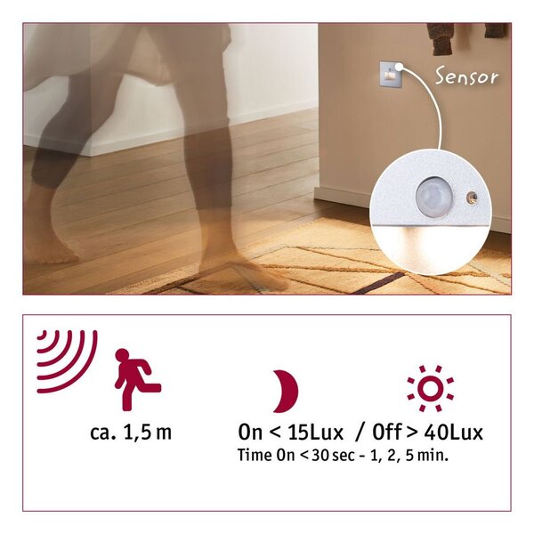 P 93134 LED vestavné svítidlo do zdi Edge Quadro hranaté se senzorem 8x8cm 1,2W 230V 2700K matný chrom - PAULMANN