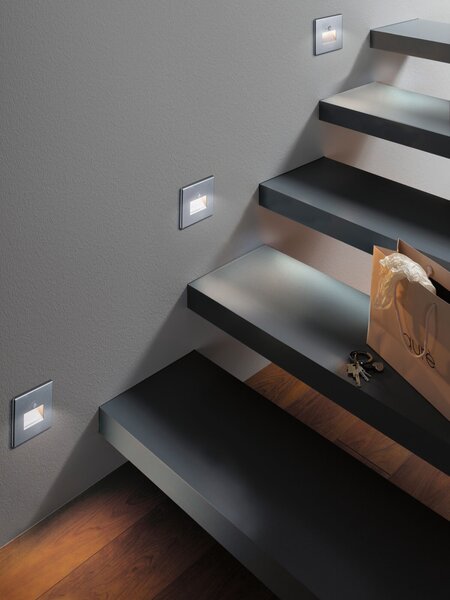 P 93134 LED vestavné svítidlo do zdi Edge Quadro hranaté se senzorem 8x8cm 1,2W 230V 2700K matný chrom - PAULMANN
