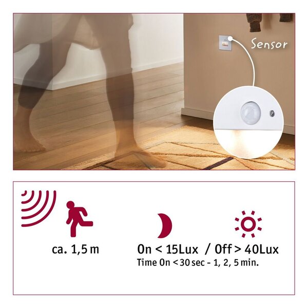 P 93133 LED vestavné svítidlo do zdi Edge Quadro hranaté se senzorem 8x8cm 1,2W 230V 2700K bílá - PAULMANN