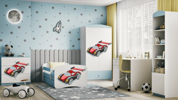 Kocot kids Dětská postel Babydreams závodní auto modrá, varianta 70x140, bez šuplíků, s matrací