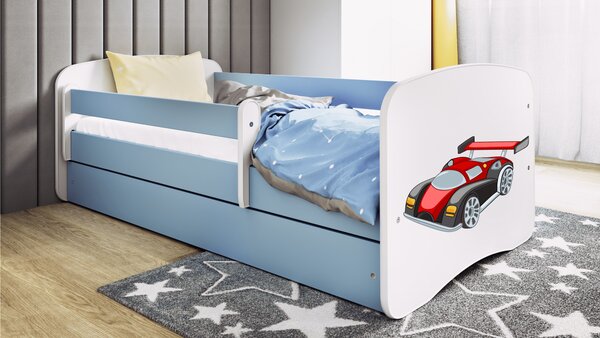 Kocot kids Dětská postel Babydreams závodní auto modrá, varianta 70x140, bez šuplíků, s matrací