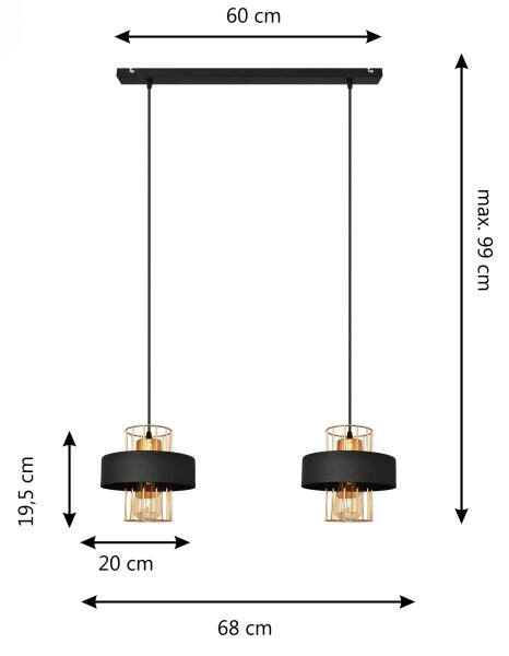 LED Lustr na lanku VOLTA 2xE27/15W/230V černá/rose gold