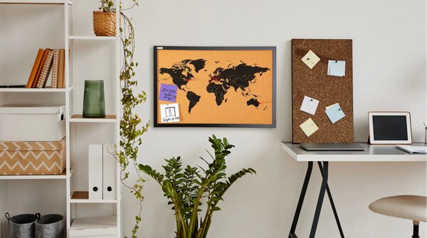 ALLboards korková nástěnka mapa světa 60 x 40 cm,TK64_MBK