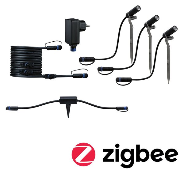 P 5029 Plug & Shine set Smart Home Zigbee 3.0 LED bodové zahradní světlo Plantini IP65 3000K 3x2W 21VA antracit - PAULMANN