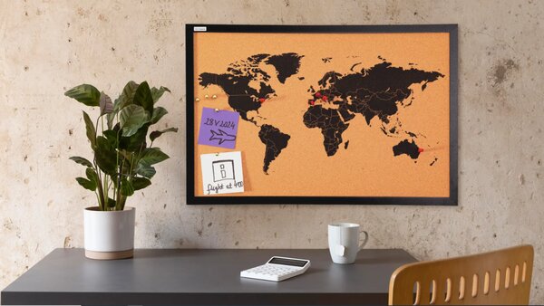ALLboards korková nástěnka mapa světa 60 x 40 cm,TK64_MBK