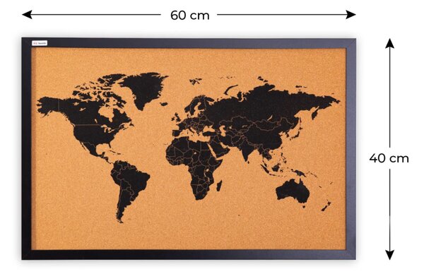 ALLboards korková nástěnka mapa světa 60 x 40 cm,TK64_MBK