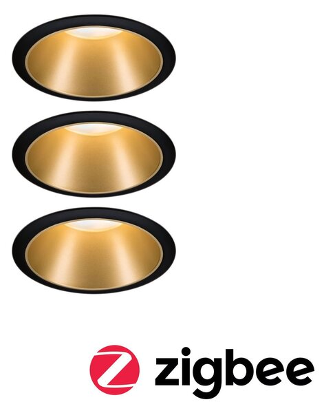P 5146 Smart Home Zigbee set Smart Home Zigbee 3.0 vestavné svítidlo Cole + Zigbee Coin IP44 kruhové 88mm 3x6W 230V stmívatelné 2700K černá/zlatá mat - PAULMANN