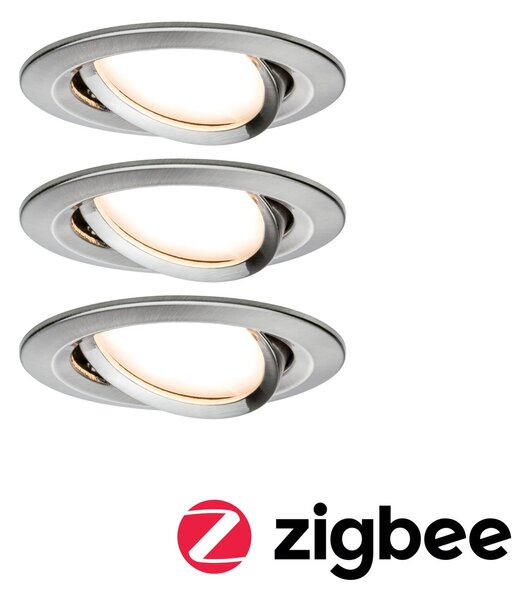 P 5141 Smart Home Zigbee set Smart Home Zigbee 3.0 vestavné svítidlo Nova Coin + Zigbee Cephei výklopné kruhové 84mm 50° Coin 3x6W 230V 2700K kov kartáčovaný - PAULMANN