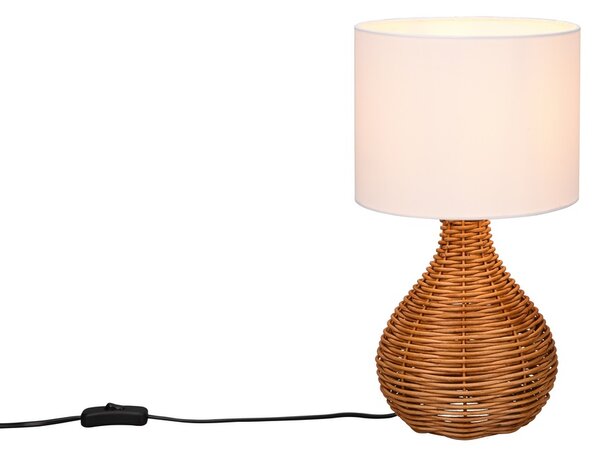 Trio Leuchten R51291036 SPROUT - Stolní moderní lampička z ratanu s textilním stínidlem, 1 x E27, 39cm (Stolní lampa z ratanu s vypínačem na kabelu)