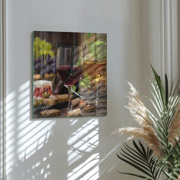 Skleněné hodiny na stěnu Sklenice vína zskc-30x30-00176989