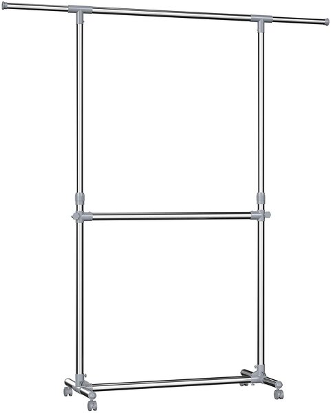 SONGMICS Stojan na oděvy stříbrný pojízdný 2 konzole 165 cm