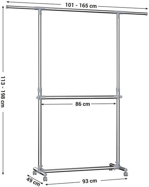 SONGMICS Stojan na oděvy stříbrný pojízdný 2 konzole 165 cm