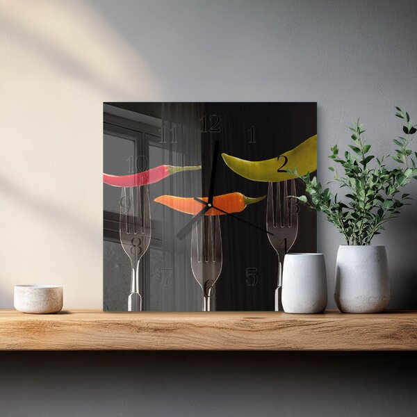Skleněné hodiny na stěnu Vidlice zskc-30x30-00177097