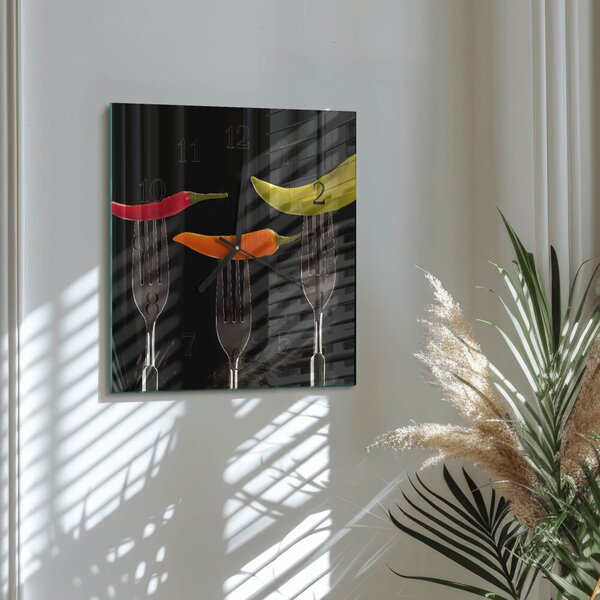 Skleněné hodiny na stěnu Vidlice zskc-30x30-00177097