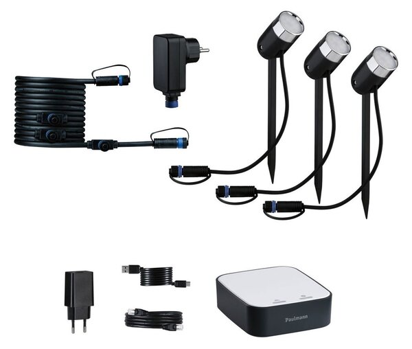 P 5183 Plug & Shine startovací sada Smart Home smik Gateway + LED bodové zahradní světlo Pike základní sada RGBW+ - PAULMANN