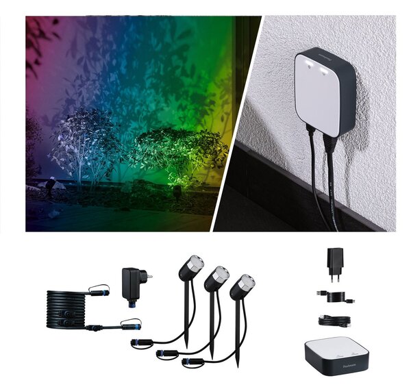 P 5183 Plug & Shine startovací sada Smart Home smik Gateway + LED bodové zahradní světlo Pike základní sada RGBW+ - PAULMANN