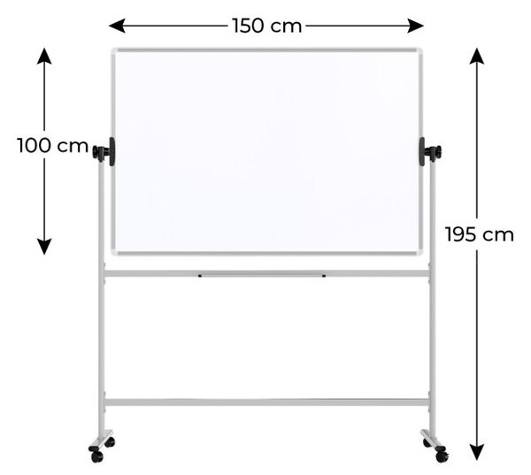 Mobilní tabule TM Idea, oboustranná, otočná, za sucha stíratelná, magnetická, 150x100 cm – řada FLEX