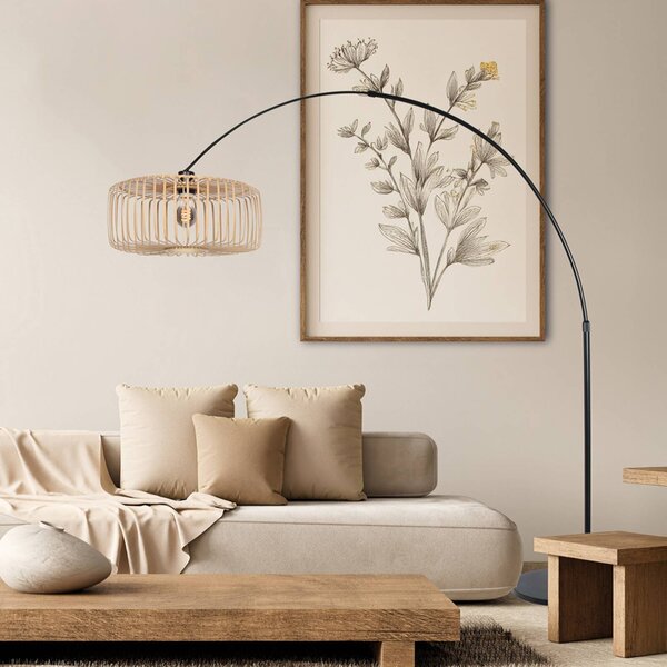 Steinhauer Stojací lampa Sparkled Light, černá/přírodní bambus, 240 cm, Černá, Obývací pokoj / jídelna, kov