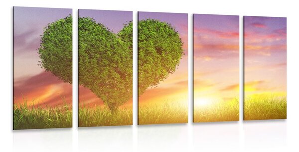 5-dílný obraz strom ve tvaru srdce na louce