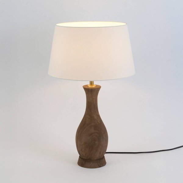 Holländer Stolní lampa ANTELAO, přírodní/écru, výška 45 cm, mangové dřevo, E27, Tmavé dřevo, Obývací pokoj / jídelna, Dřevo