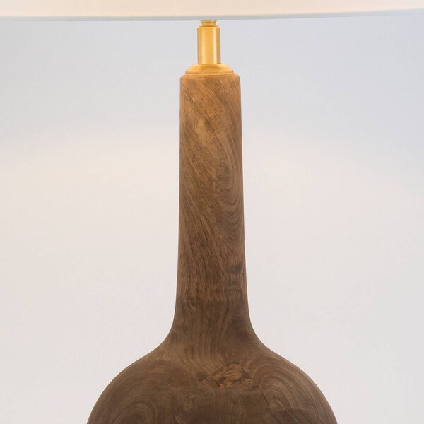 Holländer Stolní lampa VEZZANA, přírodní/écru, výška 47 cm, mangové dřevo, E27, Tmavé dřevo, Obývací pokoj / jídelna, Dřevo