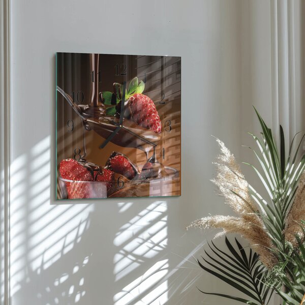 Skleněné hodiny na stěnu Čokoládové jahody zskc-30x30-00178779